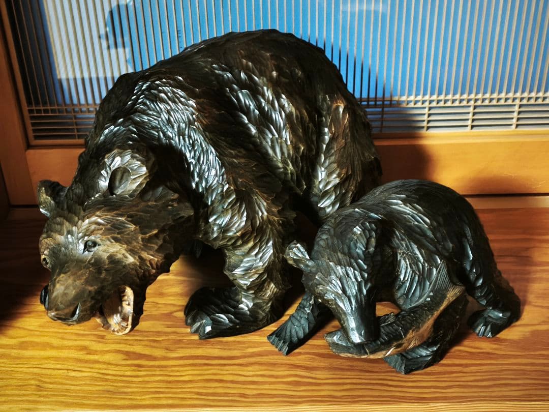 木彫り熊　親子熊　北海道　民藝品　置物　彫刻