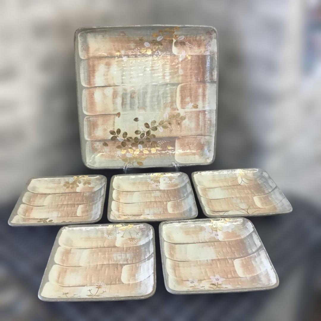 たち吉　金彩草花　盛皿　角皿　桐箱　橘吉　タチキチ　6枚セット