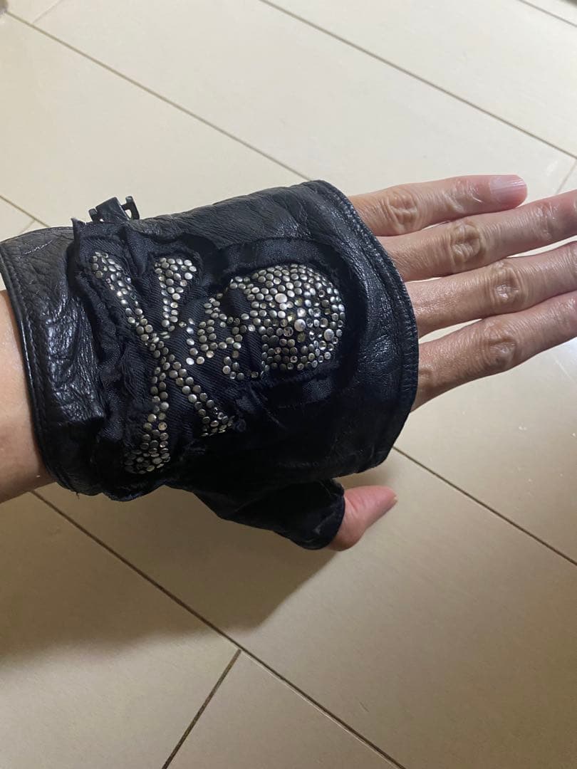 【初期レア】Roen ロエン スカル スワロフスキー レザー 指なしグローブ