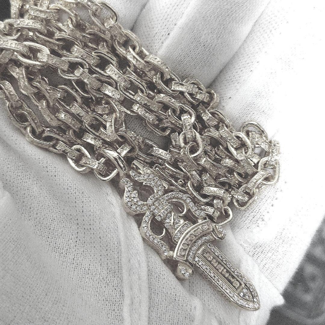 超豪華 18K WG 仕様 ダガー パヴェ ペンダント & ペーパーチェーン