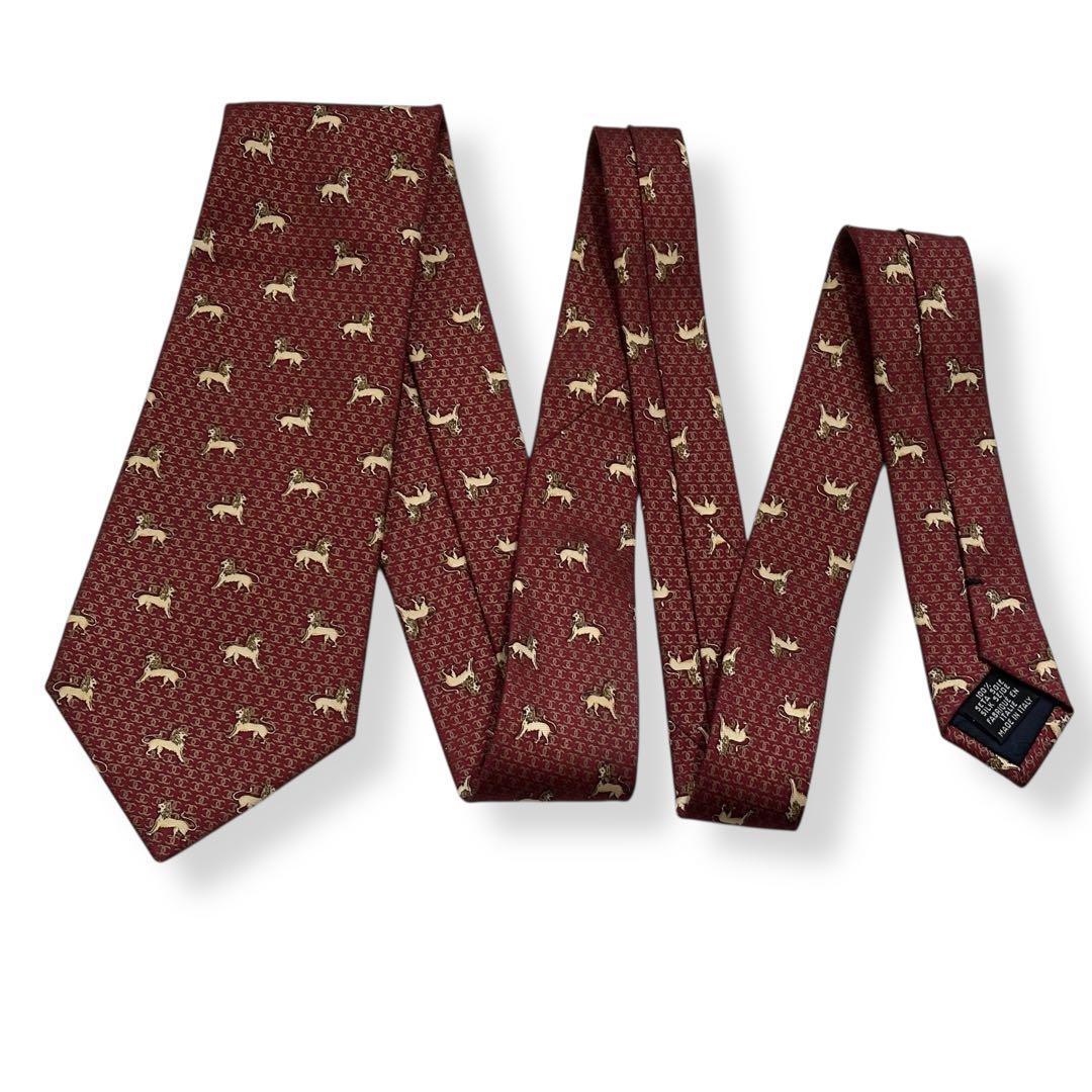 良品✨CHANEL ネクタイ　シャネル　ココマーク　ライオン　ボルドー　【D】