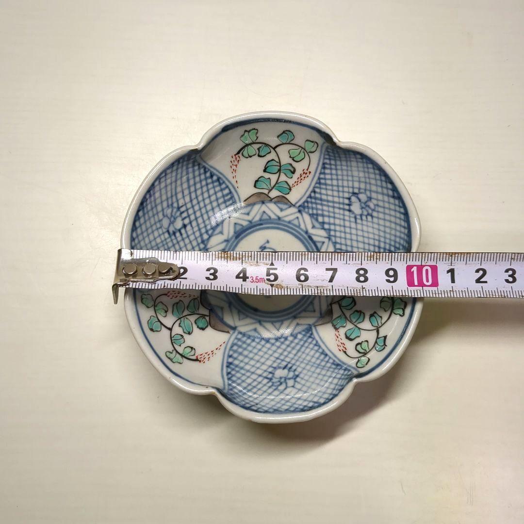 走破窯　希少　五代　佐藤走破作　染錦　花草白鷺文　花形小皿　銘々皿