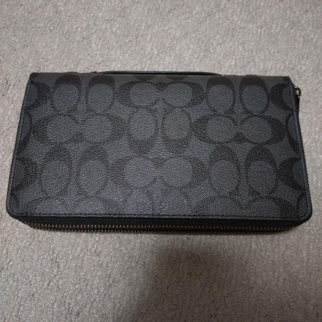 COACH 長財布 ラウンドファスナー長財布 シグネチャー柄 ブラック