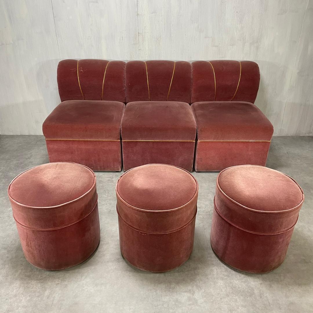 TiTi！ヴィンテージ モケット ピンクパープル ソファ 業務用 レトロ