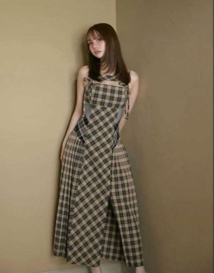 にゃん様andmary Nadia check long dress beige
