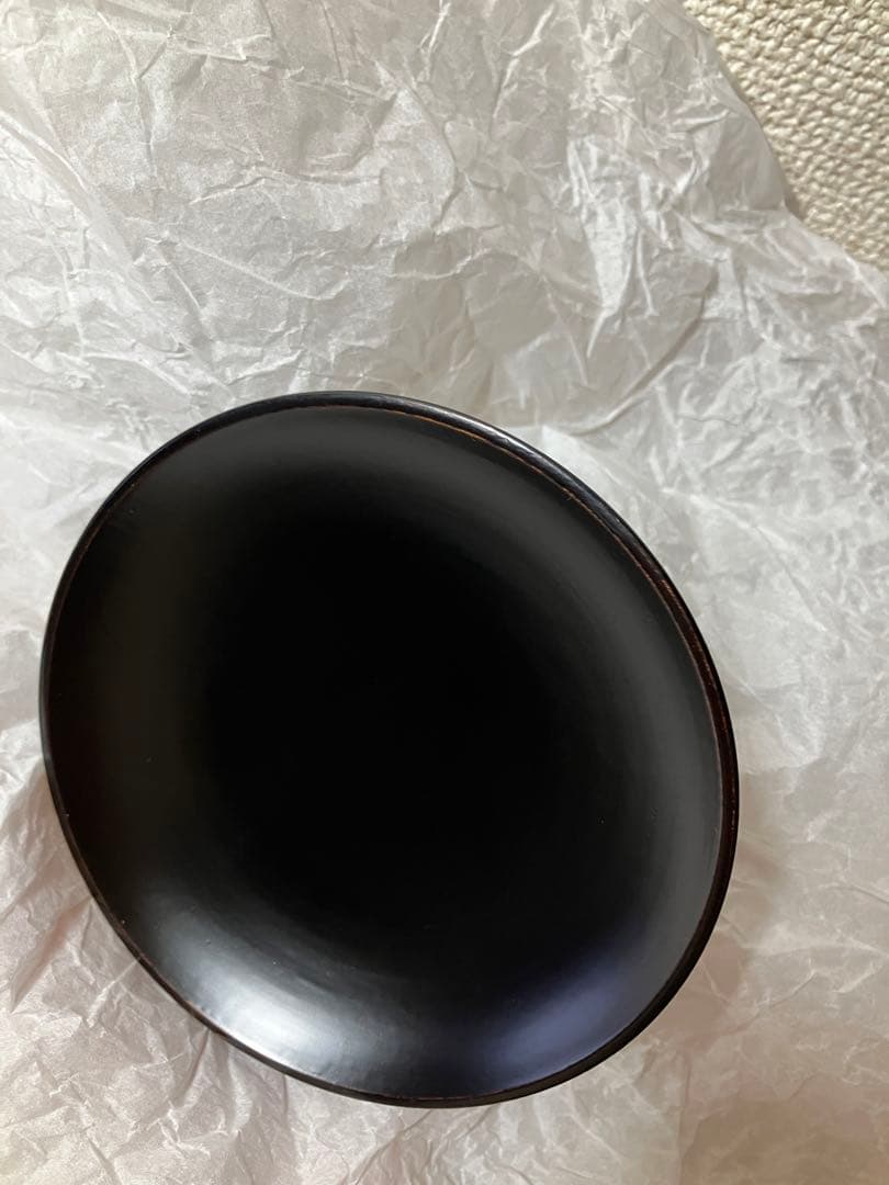 未使用　　黒漆　輪島　漆器作家　石畑哲雄　高坏　高台皿　漆塗り　4寸弱
