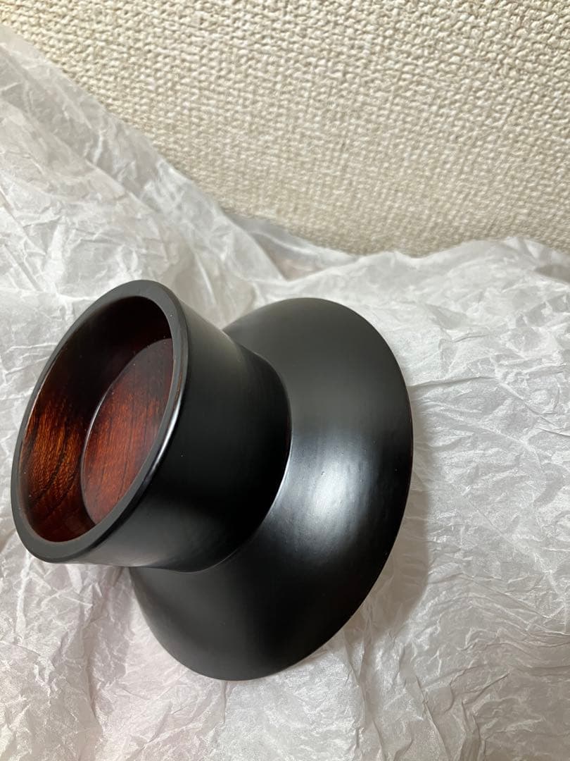 未使用　　黒漆　輪島　漆器作家　石畑哲雄　高坏　高台皿　漆塗り　4寸弱