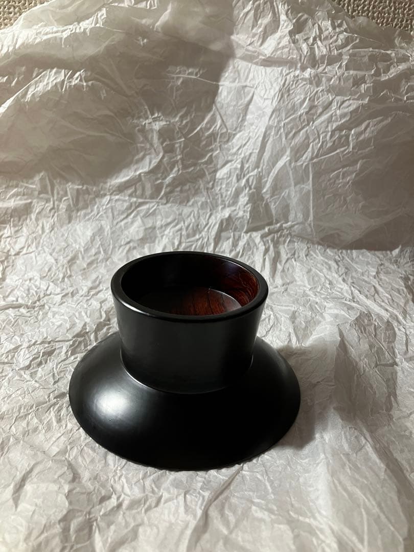未使用　　黒漆　輪島　漆器作家　石畑哲雄　高坏　高台皿　漆塗り　4寸弱