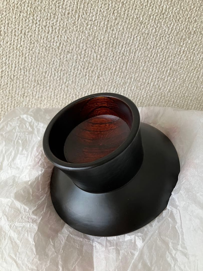 未使用　　黒漆　輪島　漆器作家　石畑哲雄　高坏　高台皿　漆塗り　4寸弱