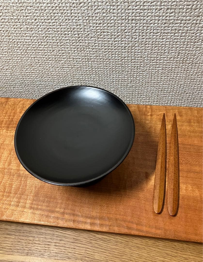 未使用　　黒漆　輪島　漆器作家　石畑哲雄　高坏　高台皿　漆塗り　4寸弱