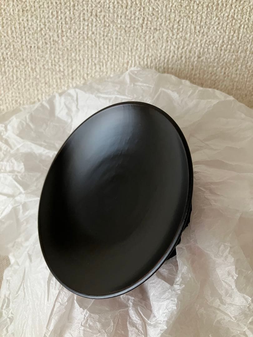 未使用　　黒漆　輪島　漆器作家　石畑哲雄　高坏　高台皿　漆塗り　4寸弱