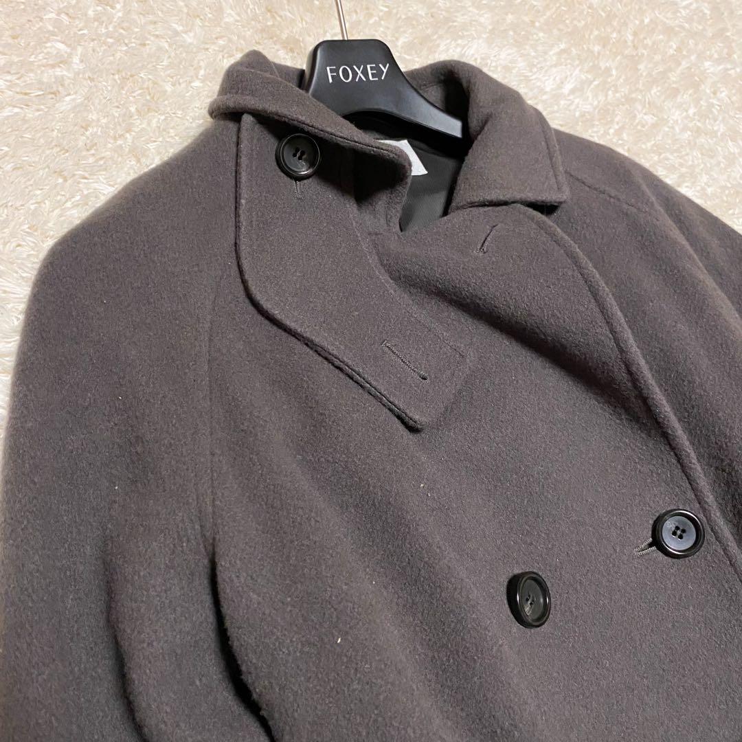 セルフォード　ダブルブレスト　ウール混ロングトレンチコート　グレージュ