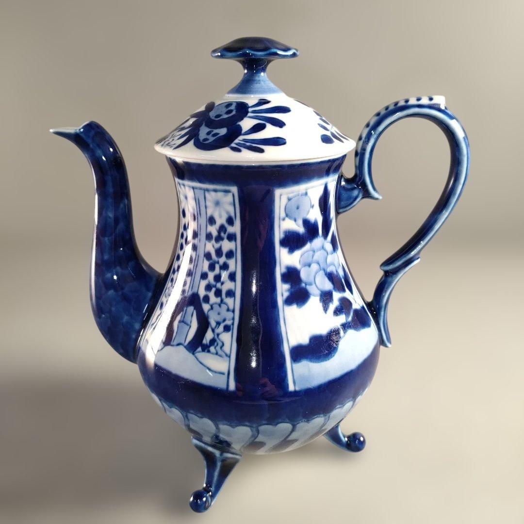 A1352-9/有田焼/深川製磁/染付花唐草文VOCポット/茶器/茶道具/煎茶器