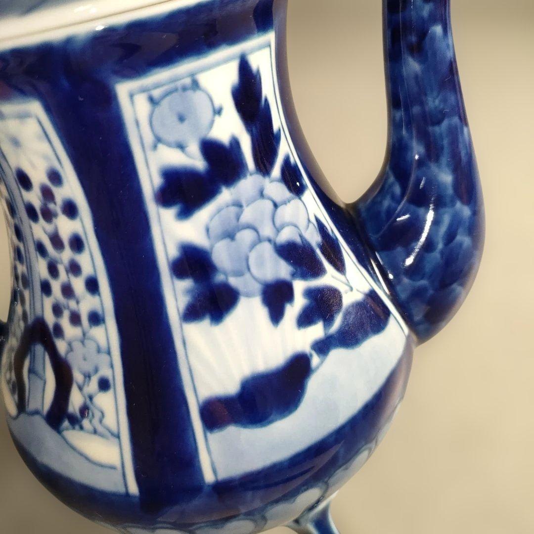 A1352-9/有田焼/深川製磁/染付花唐草文VOCポット/茶器/茶道具/煎茶器