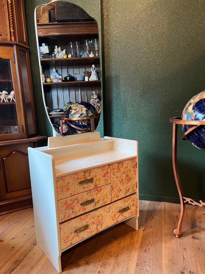 花柄 ドレッサー 鏡台 レトロポップ 昭和レトロ 当時物 インテリア チェスト