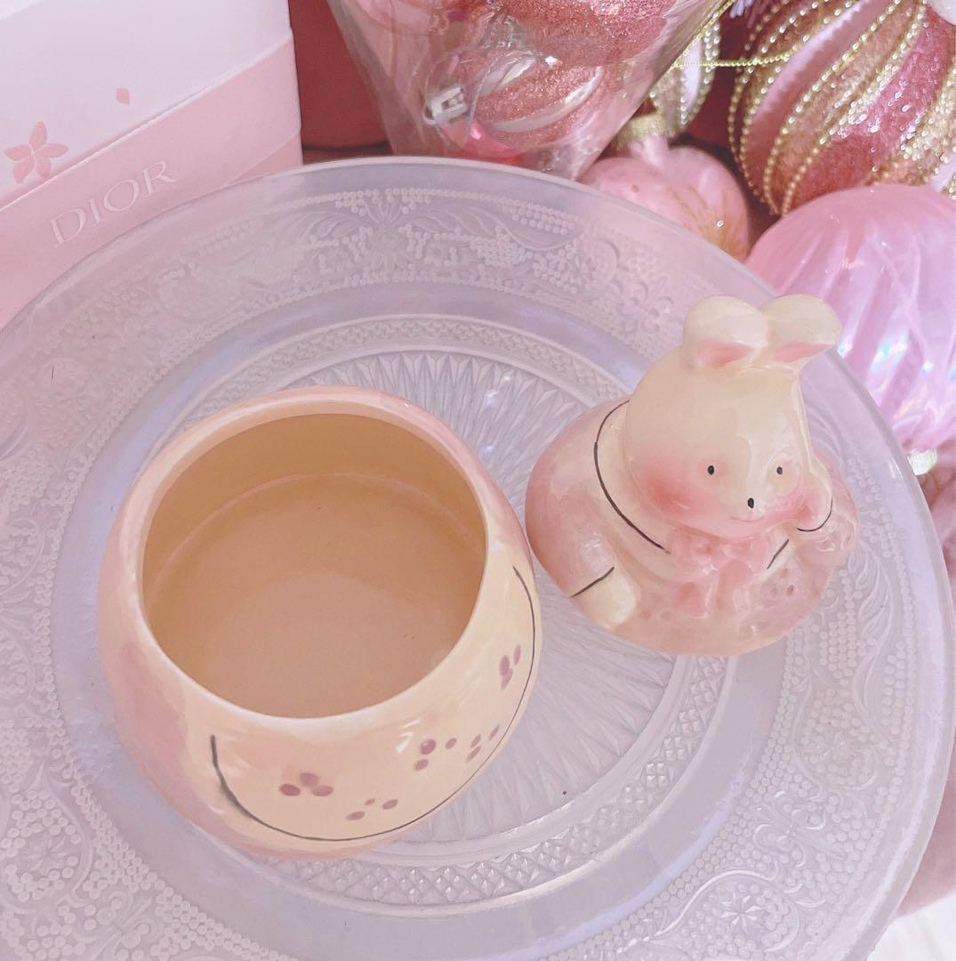 レア♡アンティーク♡うさぎ♡置物ロリータ♡昭和レトロ♡インテリア♡陶器品♡ピンク