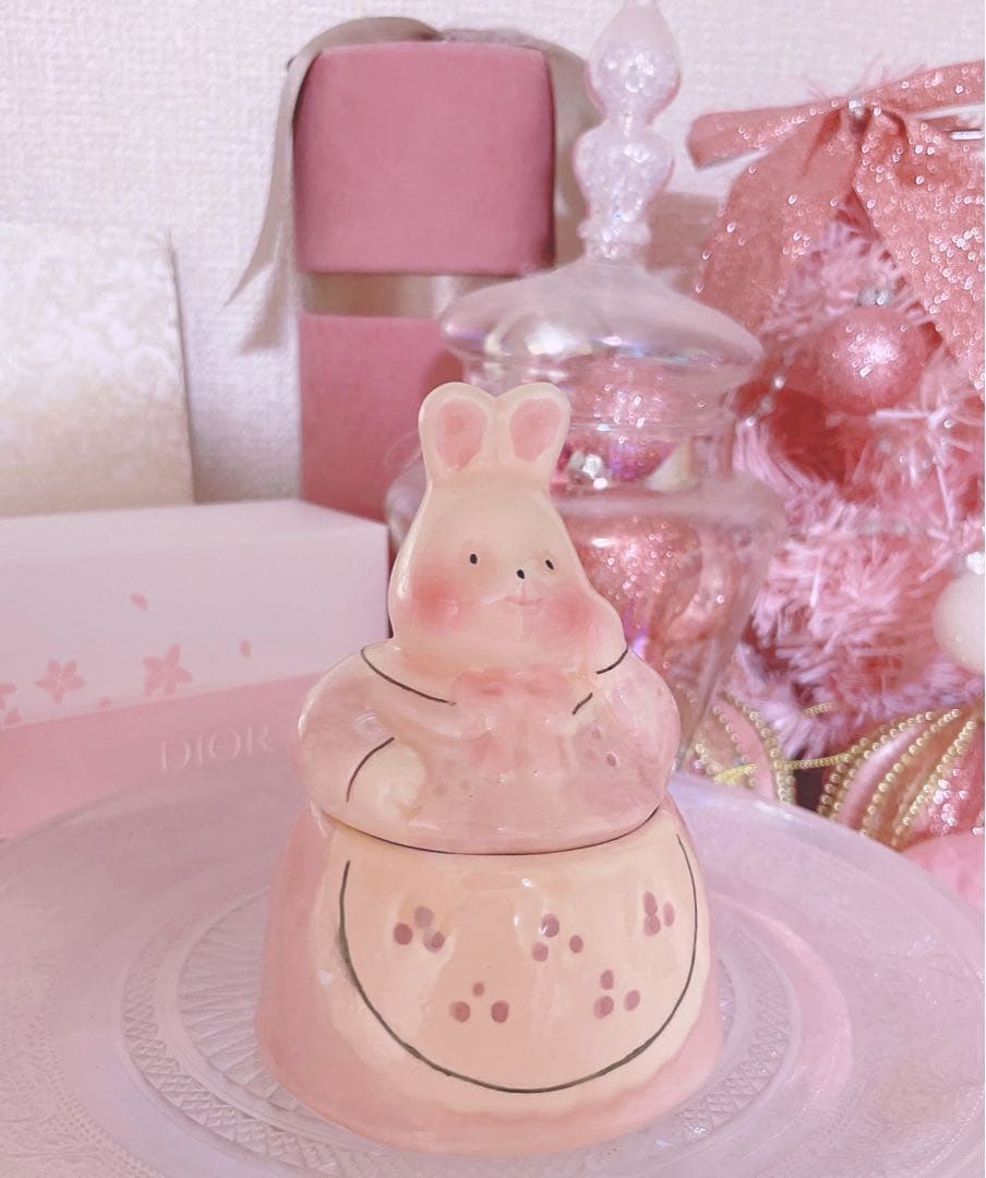 レア♡アンティーク♡うさぎ♡置物ロリータ♡昭和レトロ♡インテリア♡陶器品♡ピンク
