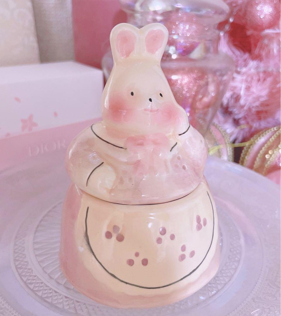 レア♡アンティーク♡うさぎ♡置物ロリータ♡昭和レトロ♡インテリア♡陶器品♡ピンク