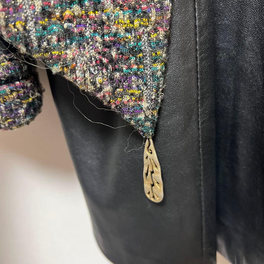 希少　ピエールバルマン　Ｆ　ラムレザーコート マフラー付き　黒　ブラック　レトロ