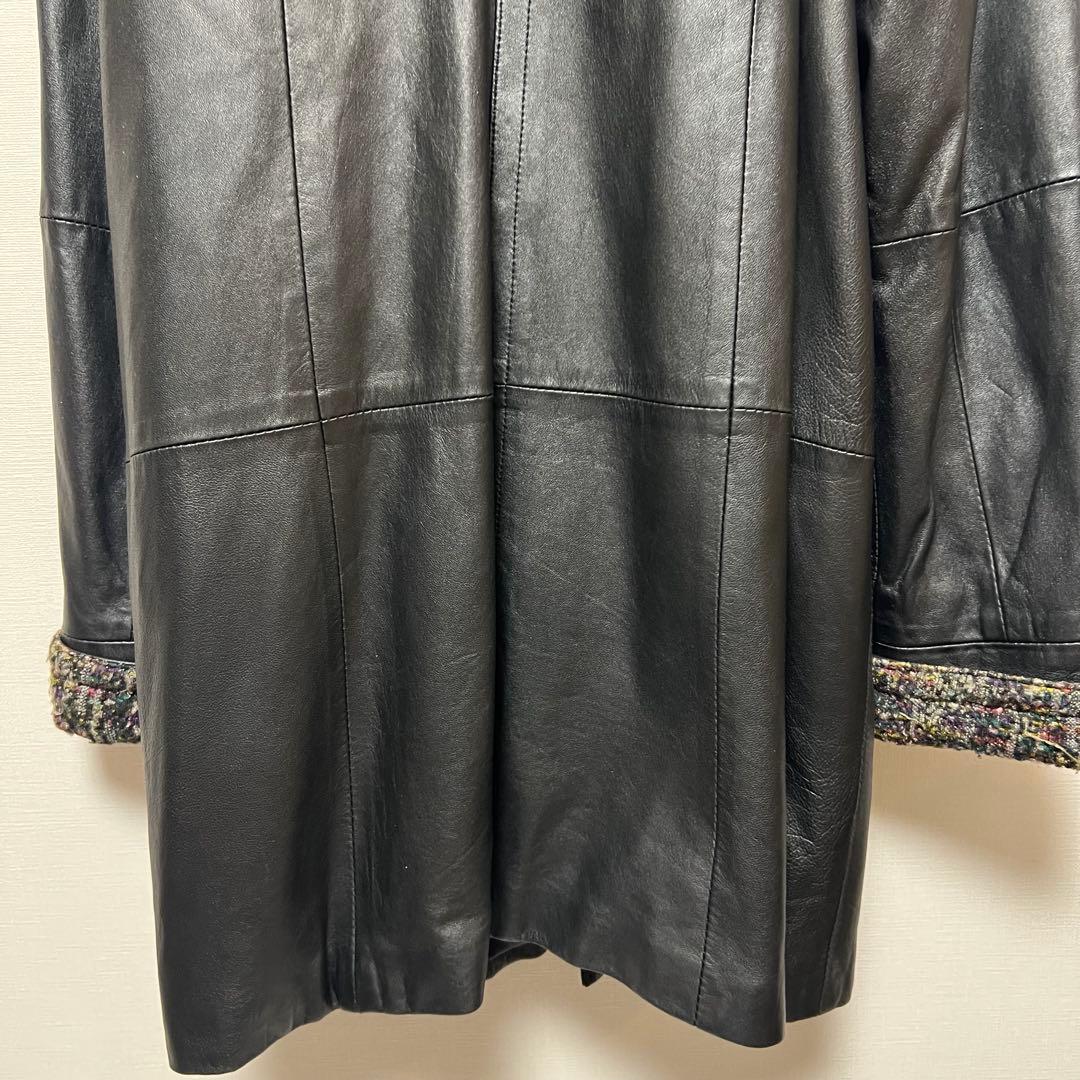 希少　ピエールバルマン　Ｆ　ラムレザーコート マフラー付き　黒　ブラック　レトロ