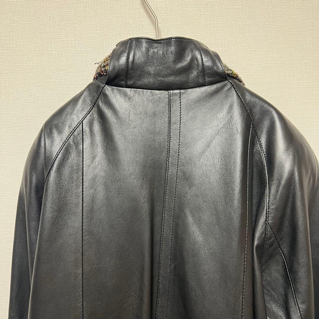 希少　ピエールバルマン　Ｆ　ラムレザーコート マフラー付き　黒　ブラック　レトロ