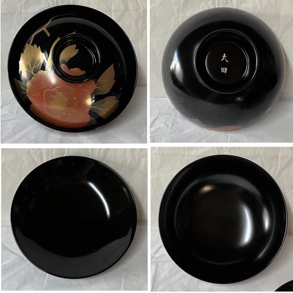 F1404 輪島塗 蒔絵 吸物椀 五客 共箱 木製 漆器 懐石道具