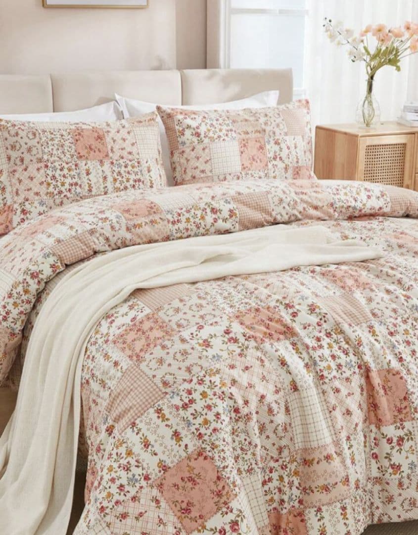 ＊新品＊枕＆ベッドカバーセット　綿100％ 可愛いパッチワーク風　キングサイズ