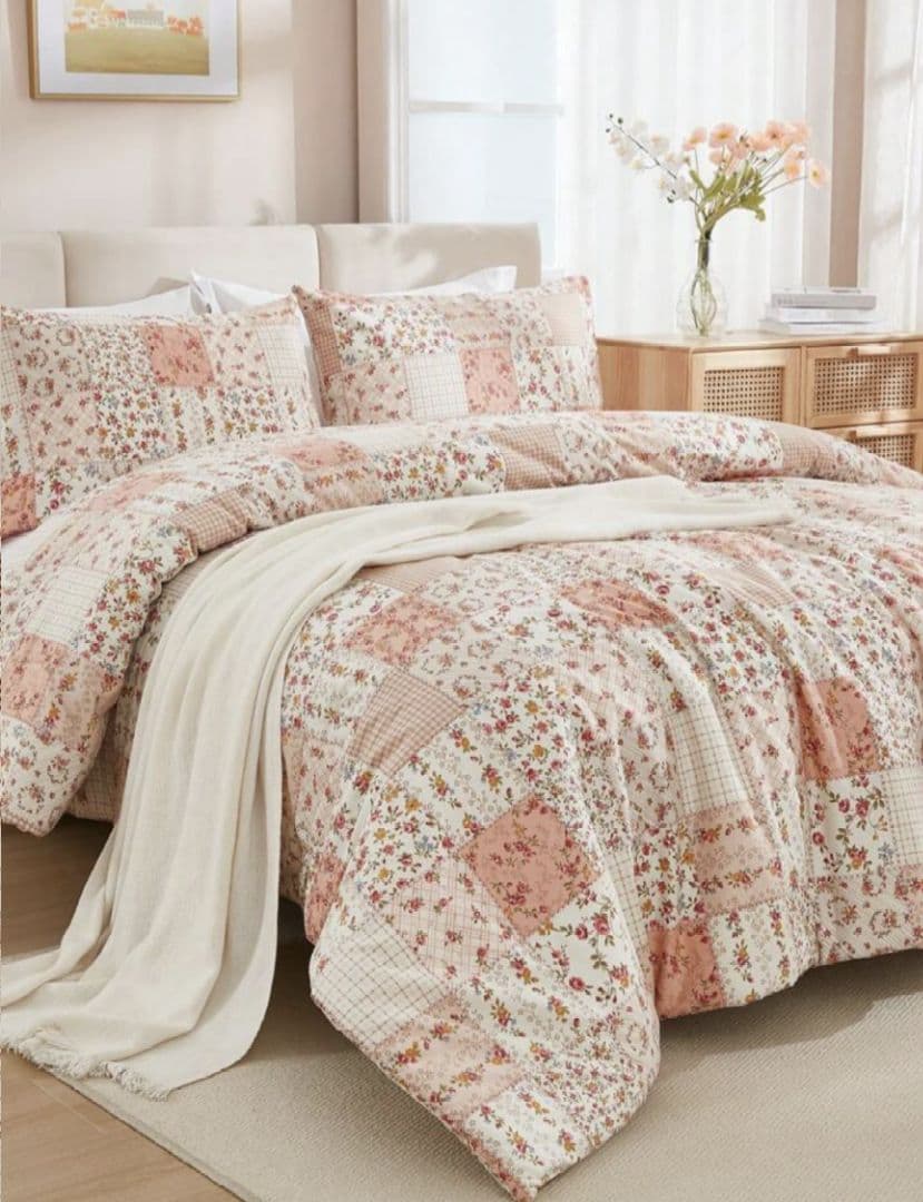 ＊新品＊枕＆ベッドカバーセット　綿100％ 可愛いパッチワーク風　キングサイズ