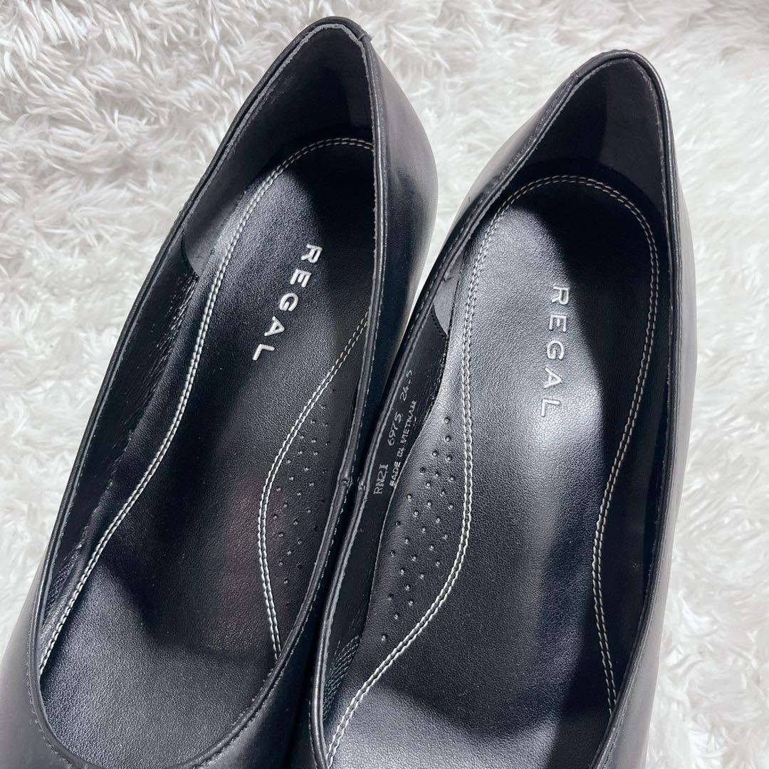 未使用✨REGAL スクエアパンプス レザー　定番　シンプル　黒　24.5