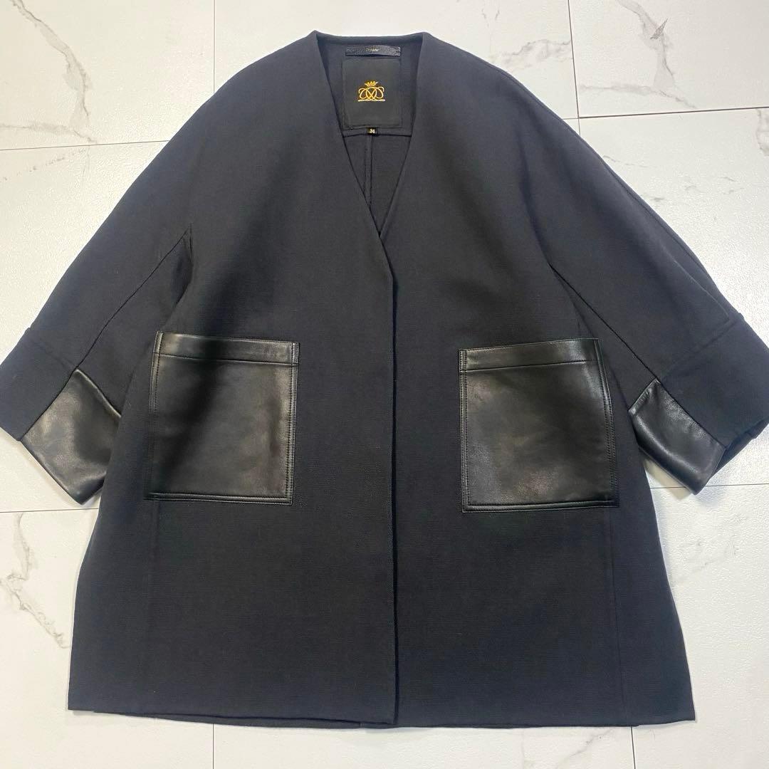 ドゥロワー ロングコート 羊革 ドッキング 2021AW ネイビー 34