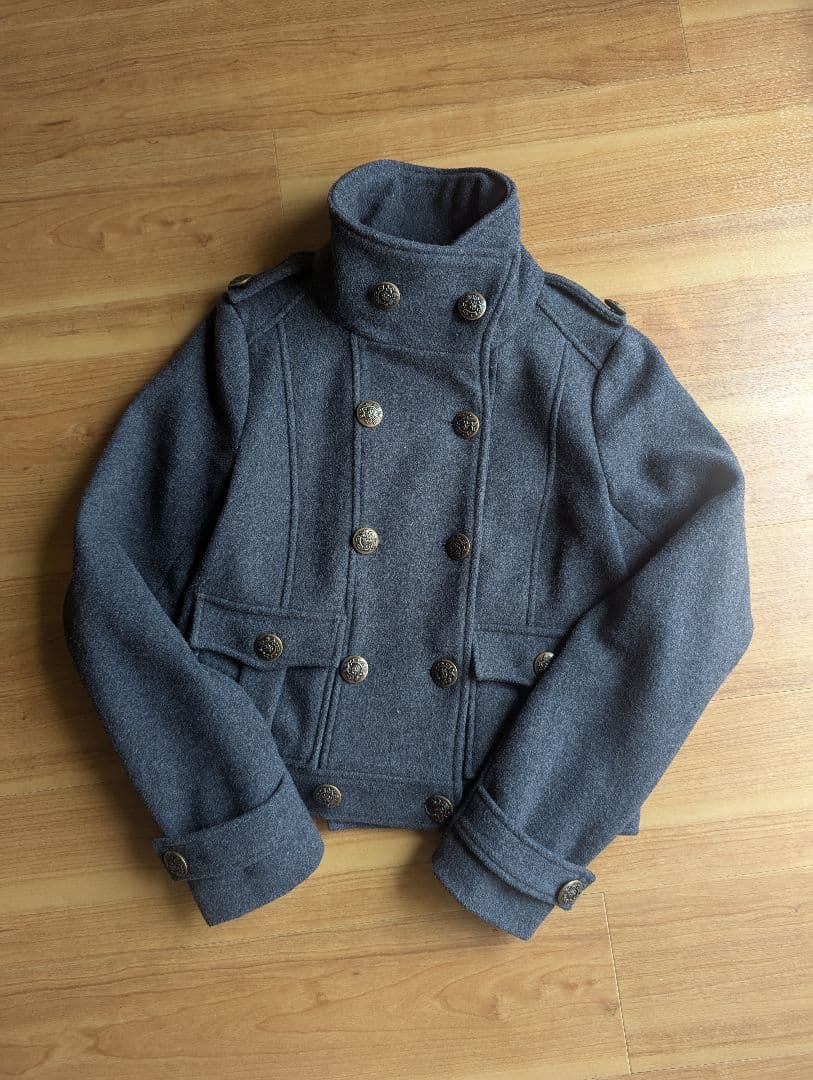 ウール混紡 ミリタリージャケット グレー