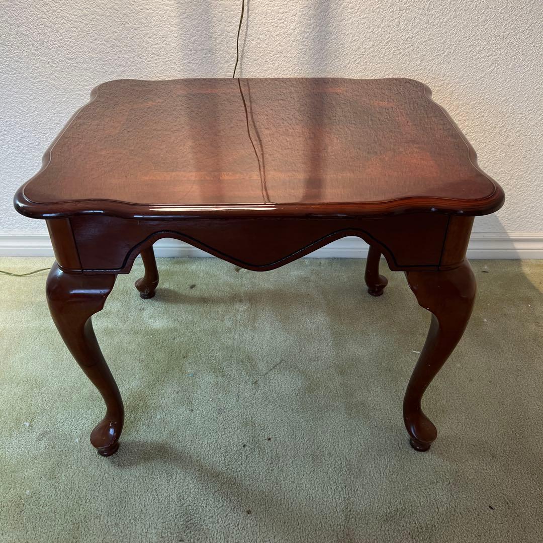 英国調アンティーク木製猫足サイドテーブル ダークブラウン