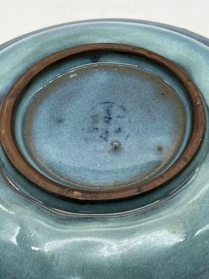 鈞窯　天青釉折縁盤 窯変釉皿　唐物　古賞物　時代物　中国古美術(B-55)