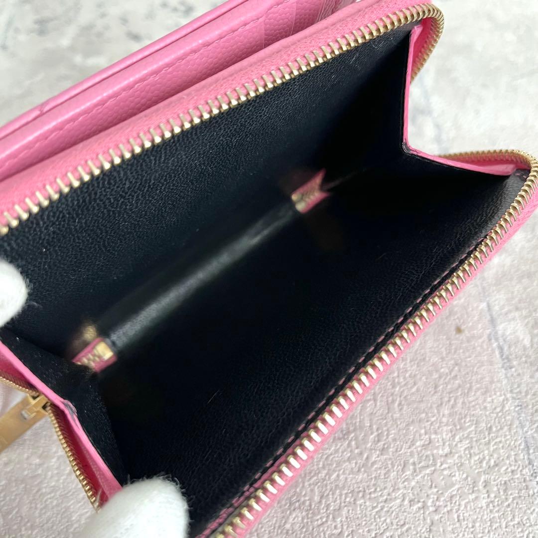 美品✨サンローラン カサンドラ キャビアスキン 二つ折り財布 YSL ピンク