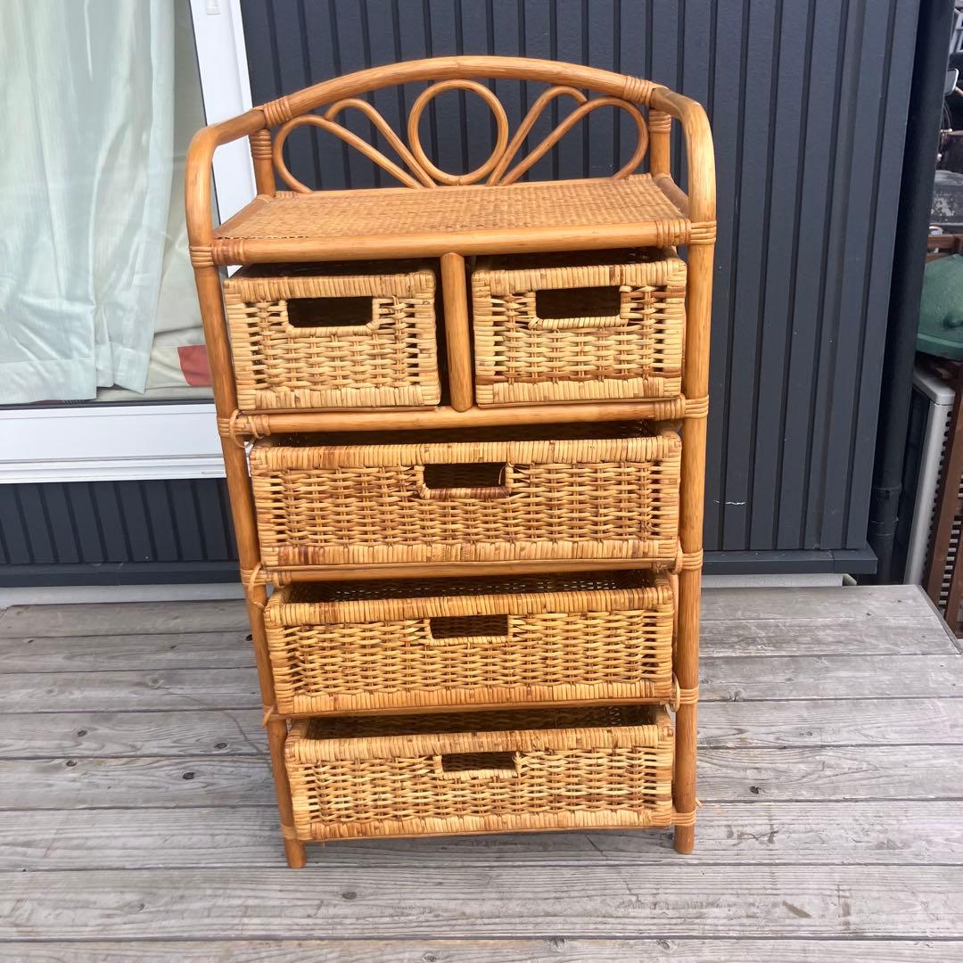 昭和レトロ ラタンチェスト 収納4段5杯 引き出し箪笥 古家具 ビンテージ