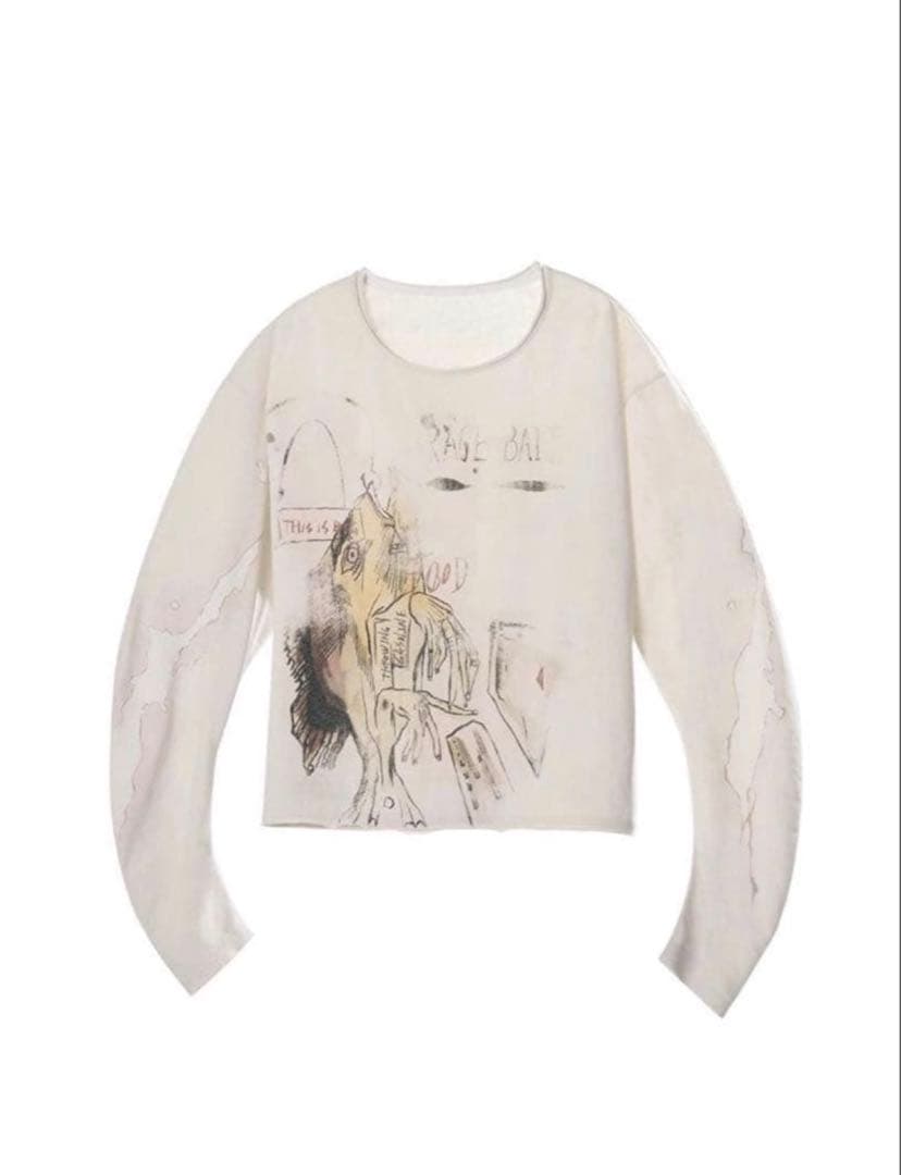 EMOBROTHER アートプリント ホワイト長袖カットソー