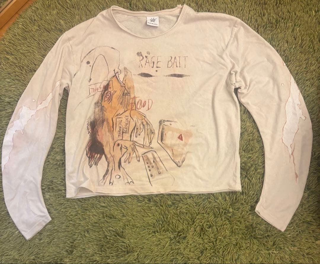 EMOBROTHER アートプリント ホワイト長袖カットソー