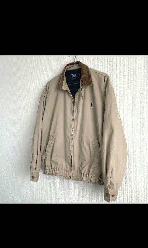 ラルフローレン　スイングトップ　短丈　襟コーデュロイ　ベージュ　裏地チェック