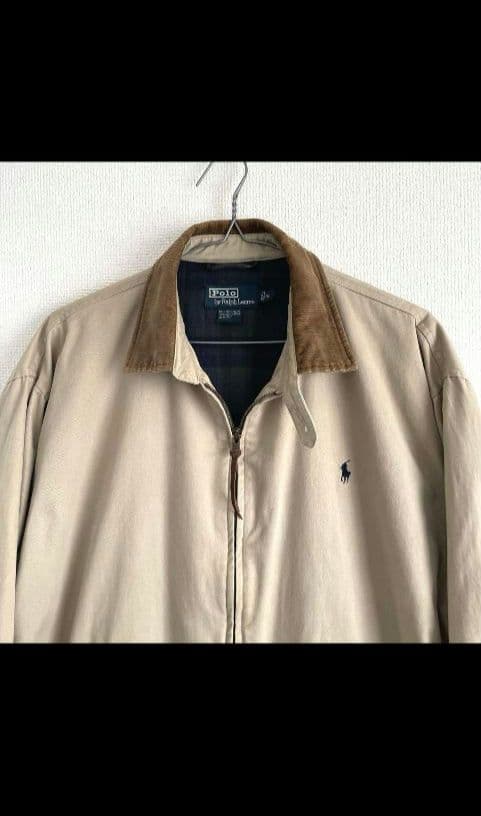 ラルフローレン　スイングトップ　短丈　襟コーデュロイ　ベージュ　裏地チェック