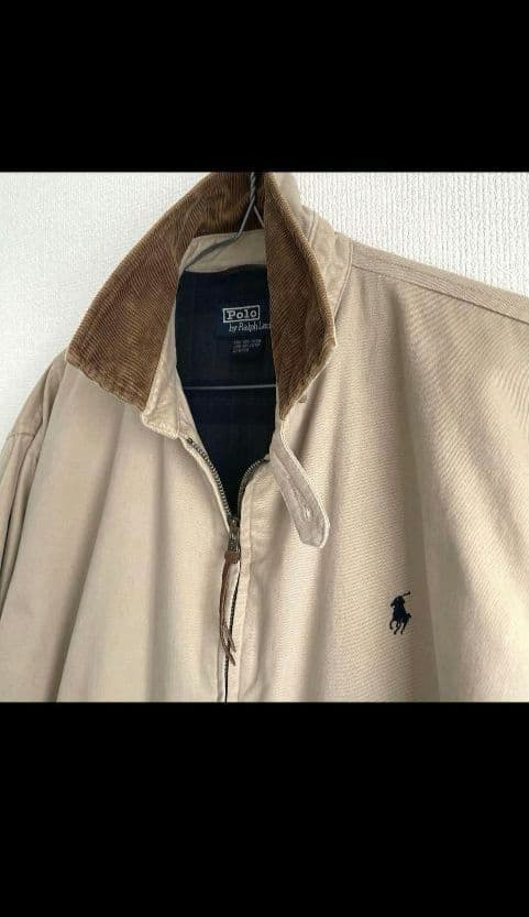 ラルフローレン　スイングトップ　短丈　襟コーデュロイ　ベージュ　裏地チェック