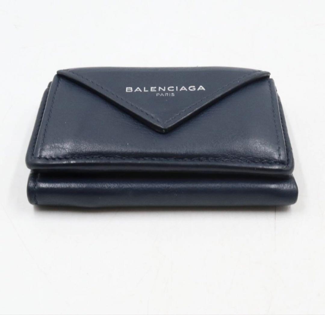 バレンシアガ　三つ折り　財布　ミニウォレット　レザー　ネイビー