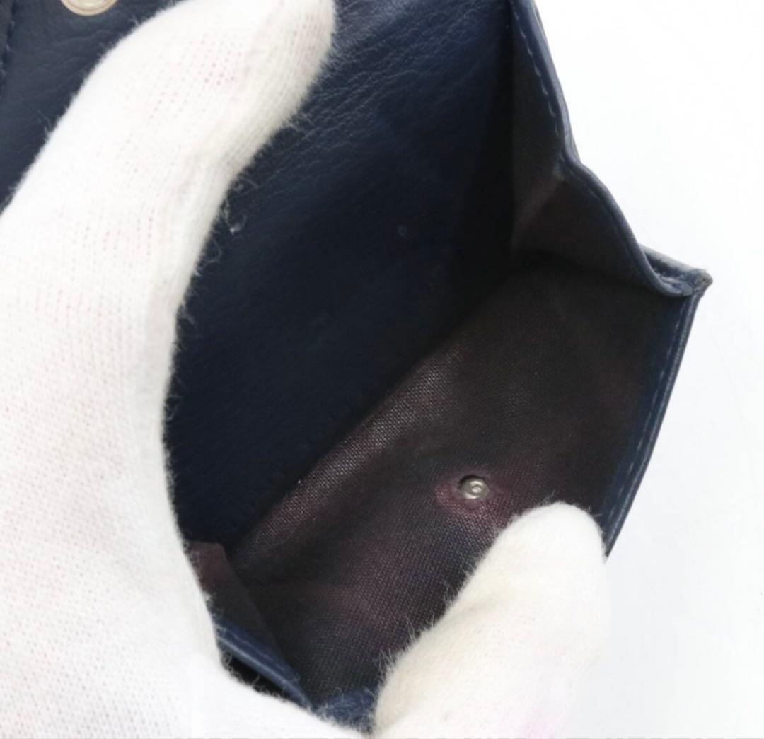 バレンシアガ　三つ折り　財布　ミニウォレット　レザー　ネイビー