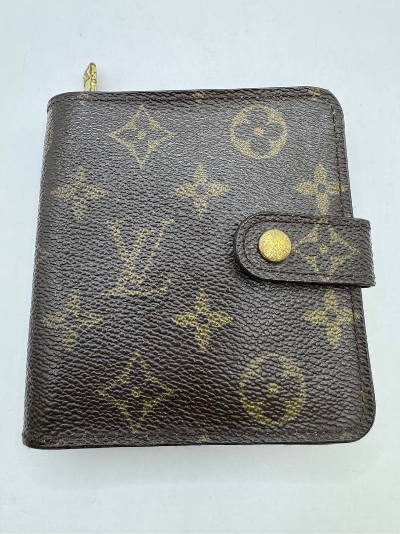 ルイヴィトン モノグラム コンパクトジップ 二つ折り 財布 茶色