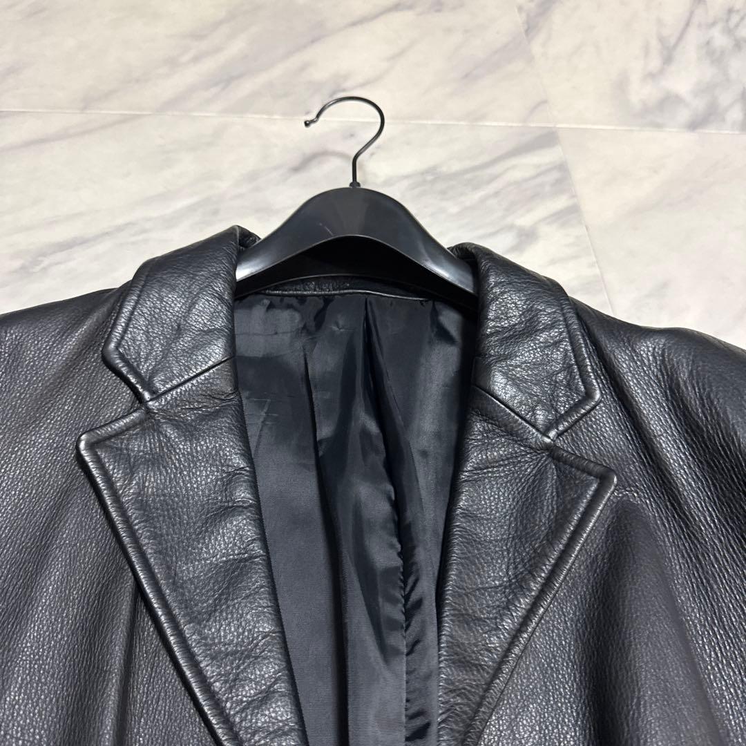 【極希少】本革 ブラック ロングコート AAJ-7917-B Aライン　メンズ