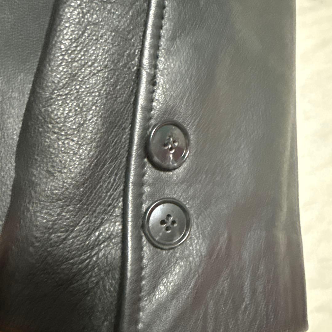 【極希少】本革 ブラック ロングコート AAJ-7917-B Aライン　メンズ