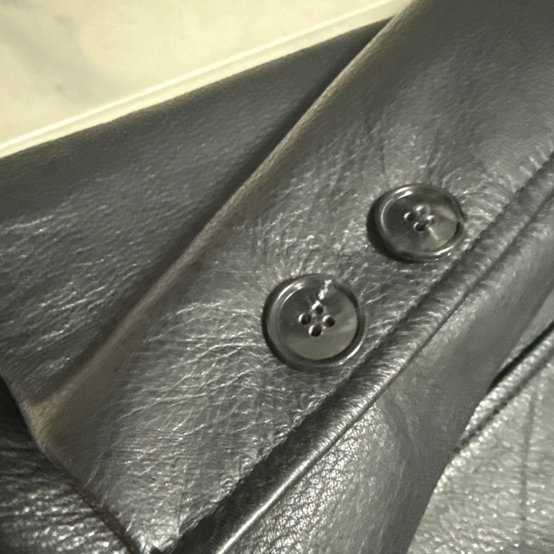 【極希少】本革 ブラック ロングコート AAJ-7917-B Aライン　メンズ