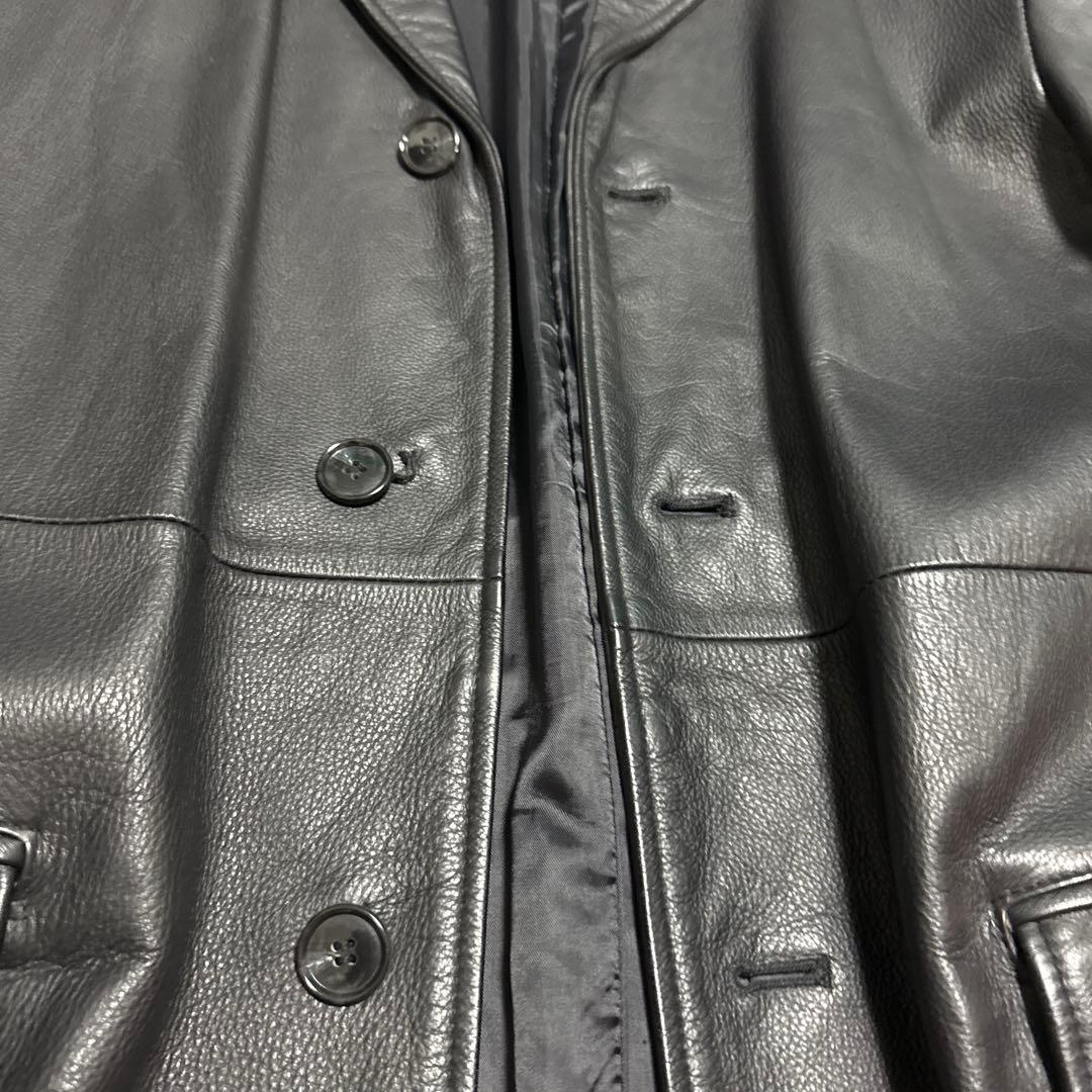 【極希少】本革 ブラック ロングコート AAJ-7917-B Aライン　メンズ