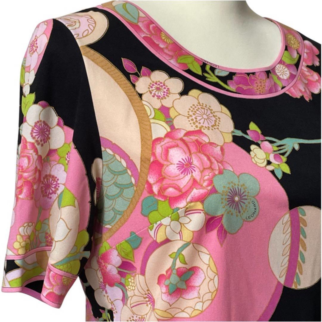 レオナールファッション【38/M】カンカン素材　半袖　トップス　極美品　トリム