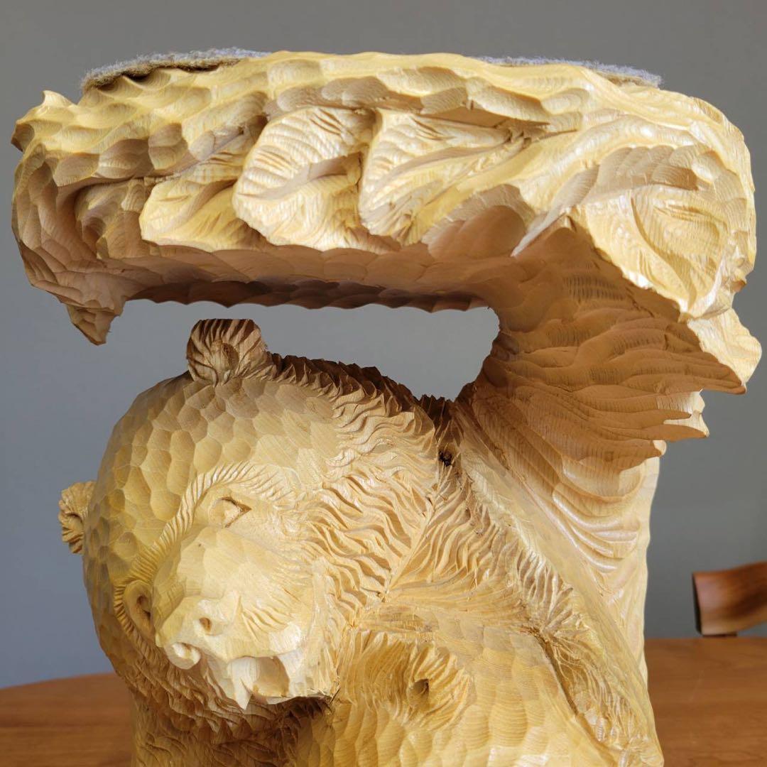 【匿名発送】木彫りの熊　親子熊　木工品　工芸品　置物　熊2匹　電話台　未使用