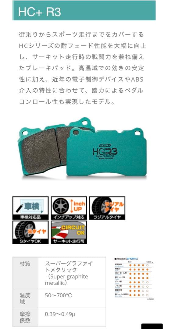 Project μ HC+R3ブレーキパッド トヨタ86